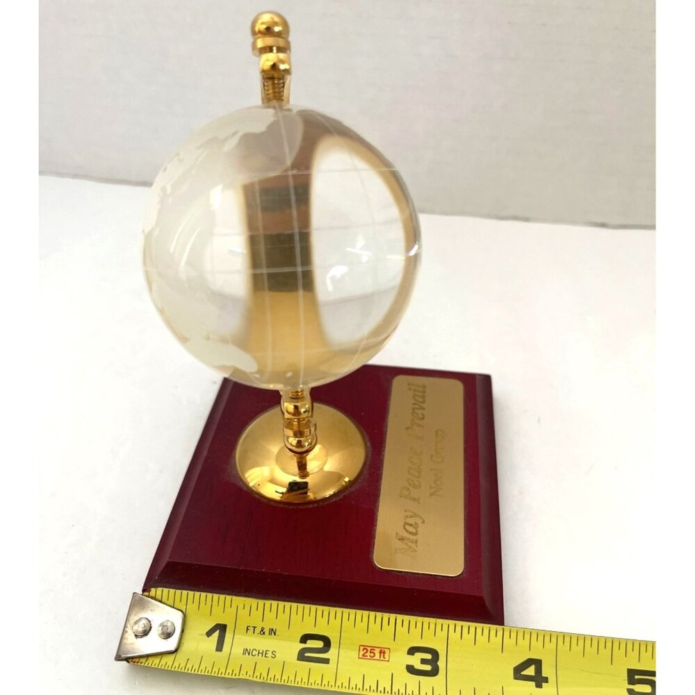 Crystal Etched Mini Globe Engraved Brass Plaque May Peace Prevail Desk Décor - Picture 5 of 8